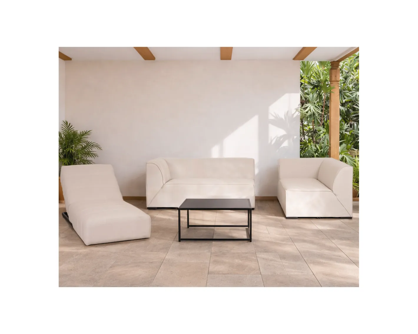 Discount Canapé outdoor en 2 modules "Sunset Bay" tissu spécial extérieur crème Canapé De Jardin
