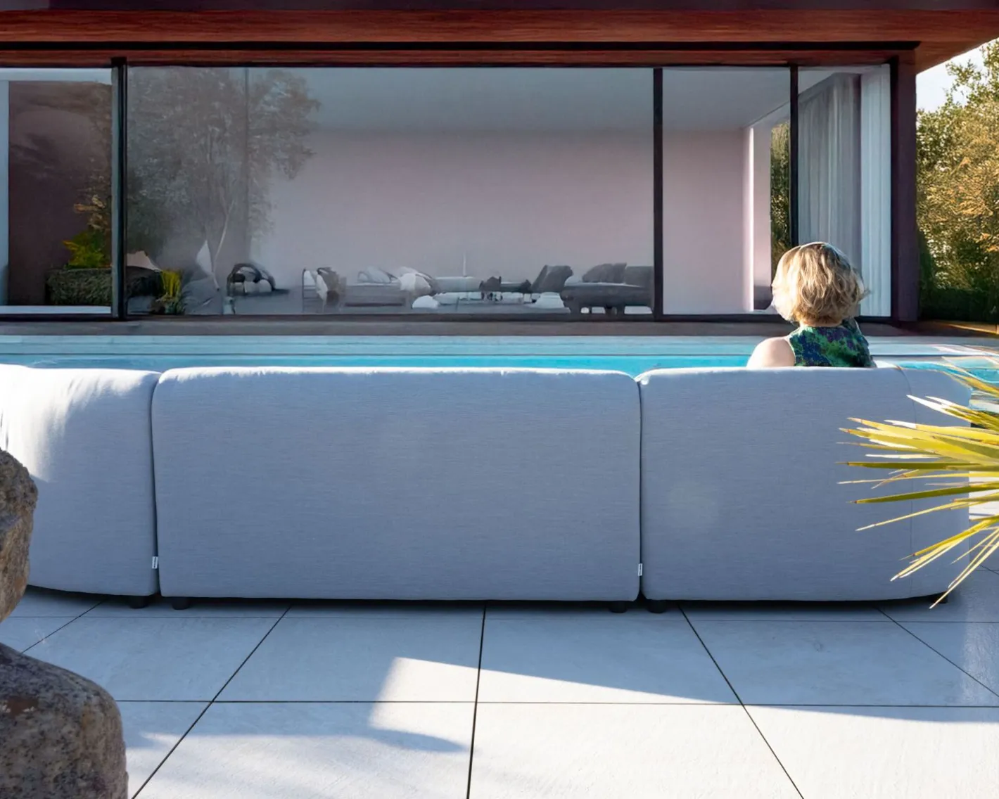 Online Canapé panoramique modulaire spécial extérieur en tissu gris clair "Kacang" Canapé De Jardin|Salon De Jardin