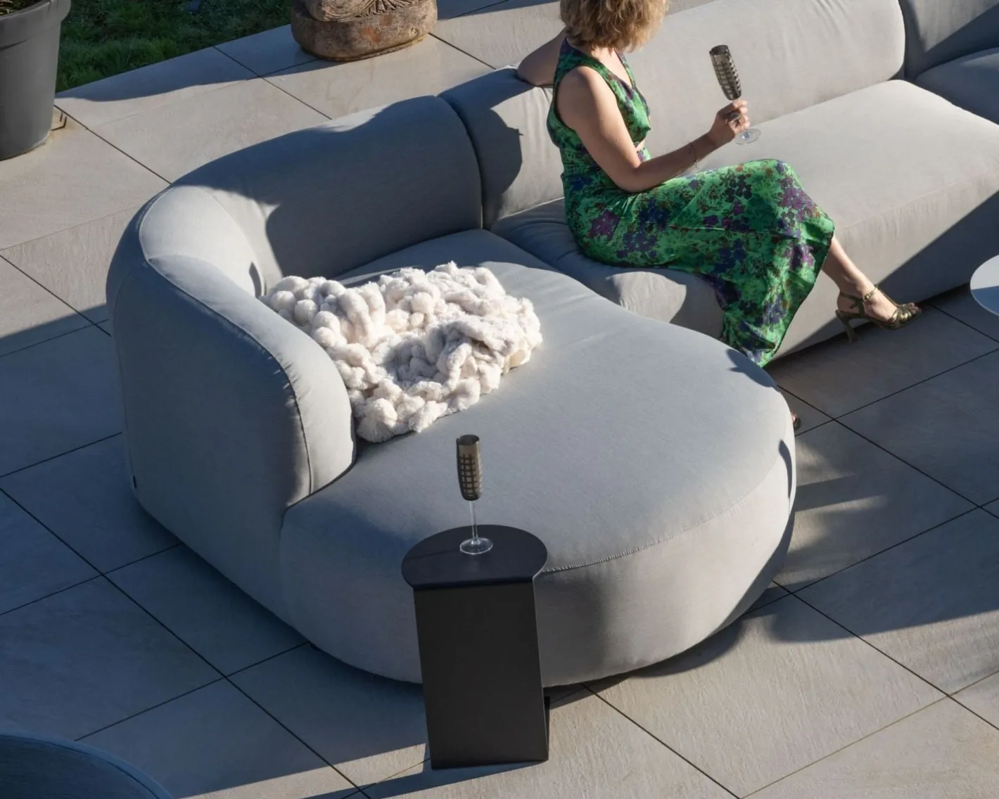Online Canapé panoramique modulaire spécial extérieur en tissu gris clair "Kacang" Canapé De Jardin|Salon De Jardin