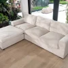 Canapé 3 places avec pouf ottoman carré en velours côtelé gris chaud "Tuléar" Canapé D'Angle|Canapé Modulable