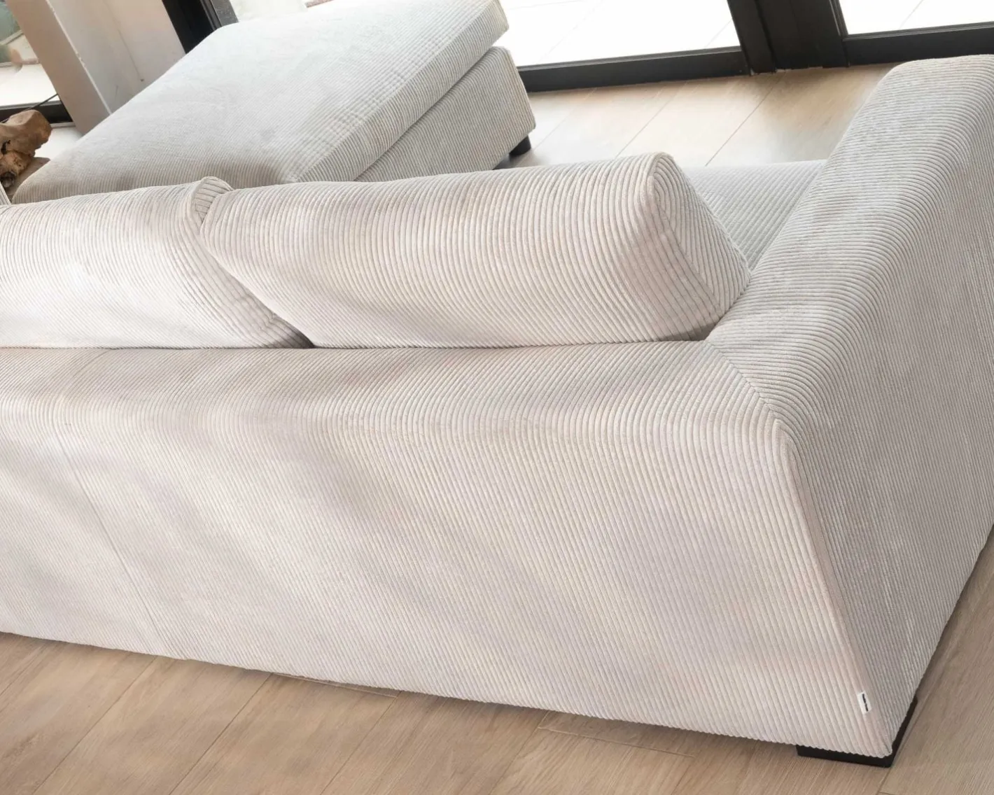 Canapé 3 places avec pouf ottoman carré en velours côtelé gris chaud "Tuléar" Canapé D'Angle|Canapé Modulable