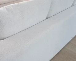 Discount Canapé 3 places avec pouf ottoman carré en tissu doux et bouclé blanc chiné "Tuléar" Canapé D'Angle|Canapé Modulable