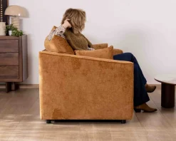 Sale Canapé 2 places contemporain esprit cosy “Odéa” en tissu jaune moutarde Canapé 3 Places|Canapé Droit Fixe