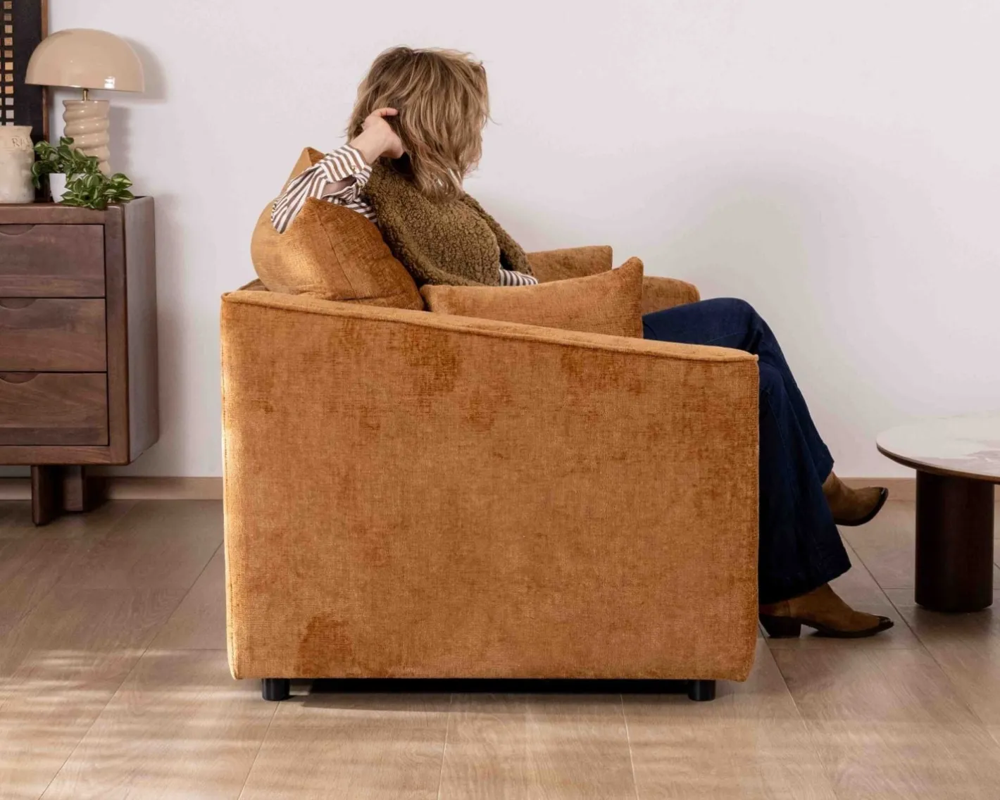 Sale Canapé 2 places contemporain esprit cosy “Odéa” en tissu jaune moutarde Canapé 3 Places|Canapé Droit Fixe