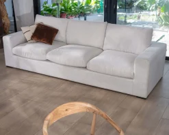 Clearance Canapé 3 places en tissu doux aspect chiné blanc