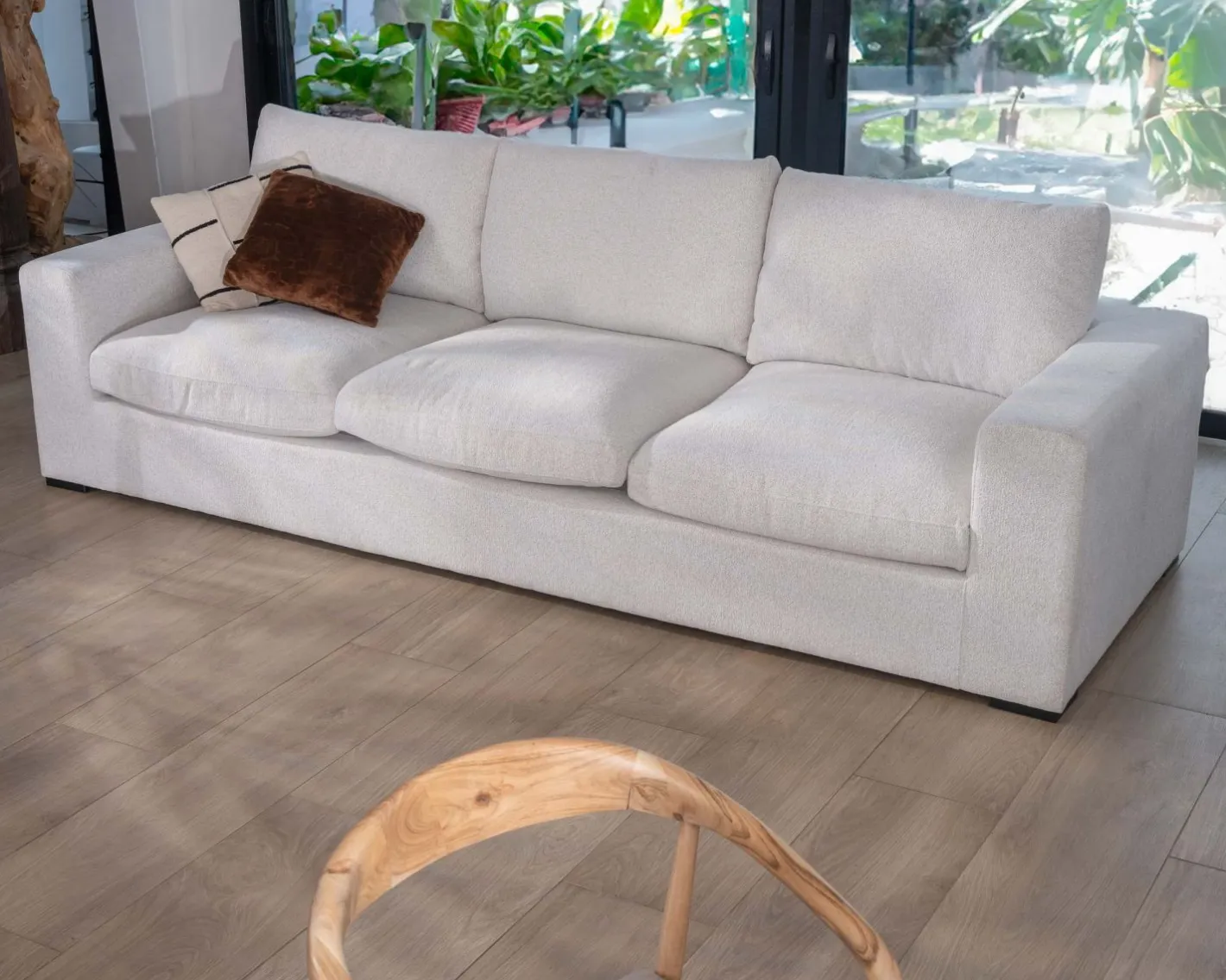 Clearance Canapé 3 places en tissu doux aspect chiné blanc "Tuléar" Canapé 3 Places|Canapé Droit Fixe