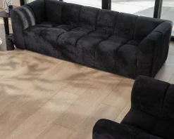 Outlet Canapé 3 places en velours anthracite soyeux avec surpiqures "Enjoy Home" Canapé 3 Places|Canapé Droit Fixe