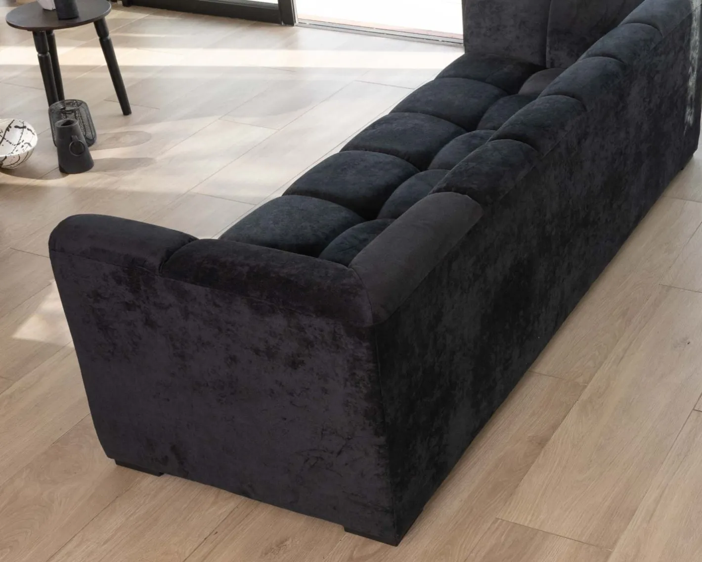 Outlet Canapé 3 places en velours anthracite soyeux avec surpiqures "Enjoy Home" Canapé 3 Places|Canapé Droit Fixe