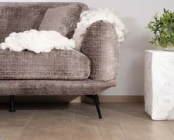 Sale Canapé 3 places esprit rétro en tissu chenillé doux gris cendré