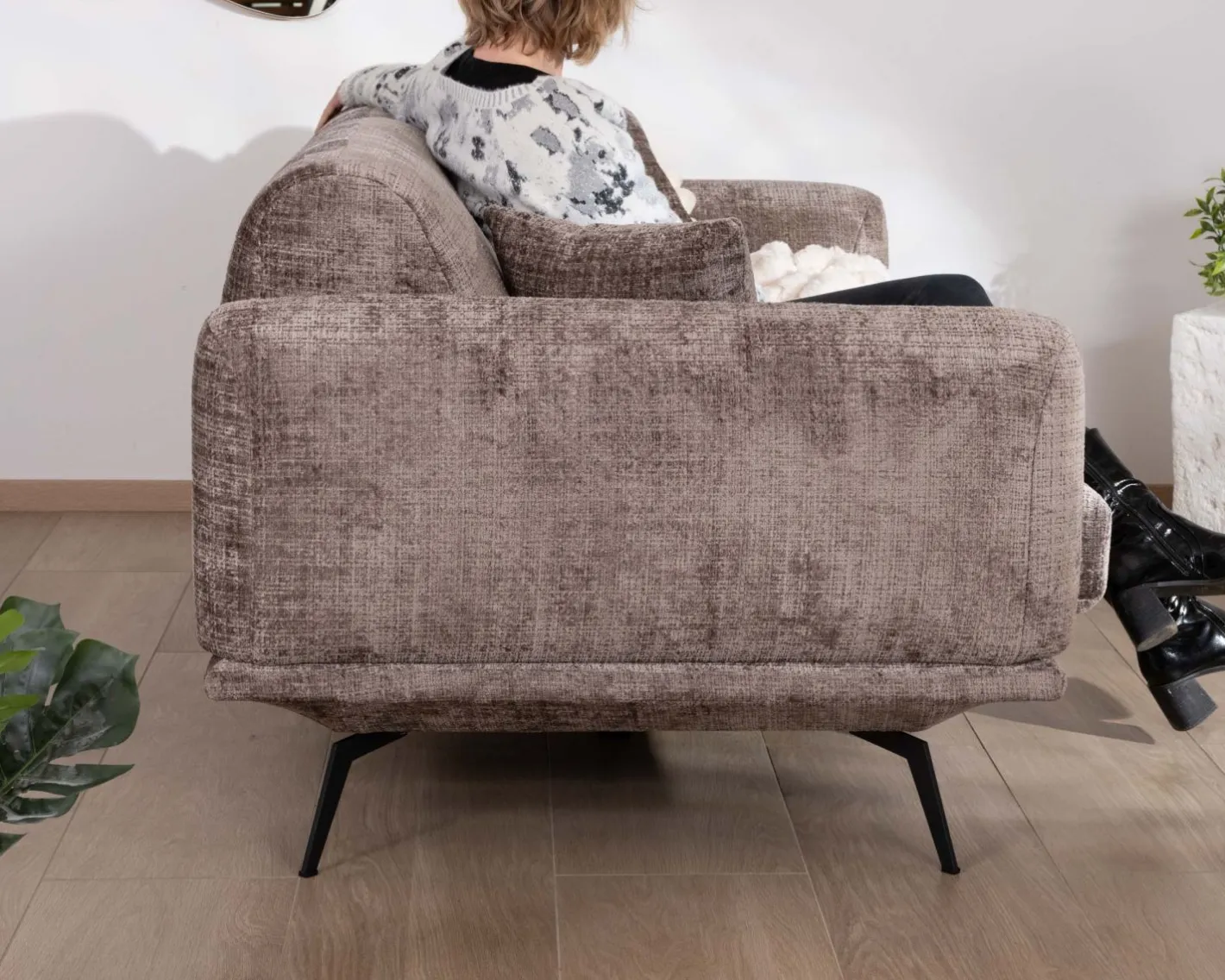 Sale Canapé 3 places esprit rétro en tissu chenillé doux gris cendré "Paloma" Canapé 3 Places|Canapé Droit Fixe