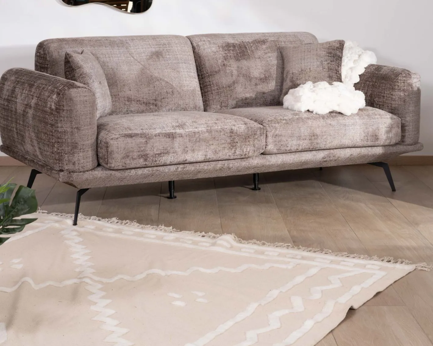 Sale Canapé 3 places esprit rétro en tissu chenillé doux gris cendré "Paloma" Canapé 3 Places|Canapé Droit Fixe