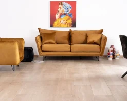 Clearance Canapé 3 places ocre pieds métal et toucher velours