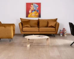 Clearance Canapé 3 places ocre pieds métal et toucher velours