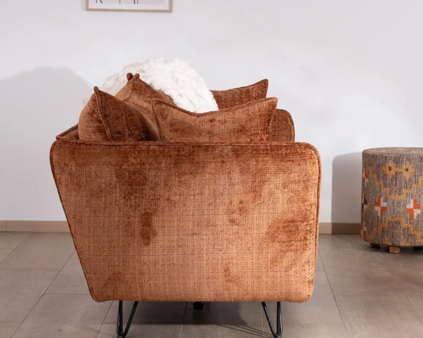 Hot Canapé 3 places ultra confort esprit rétro en tissu tramé terracotta "Hasting" Canapé 3 Places|Canapé Droit Fixe