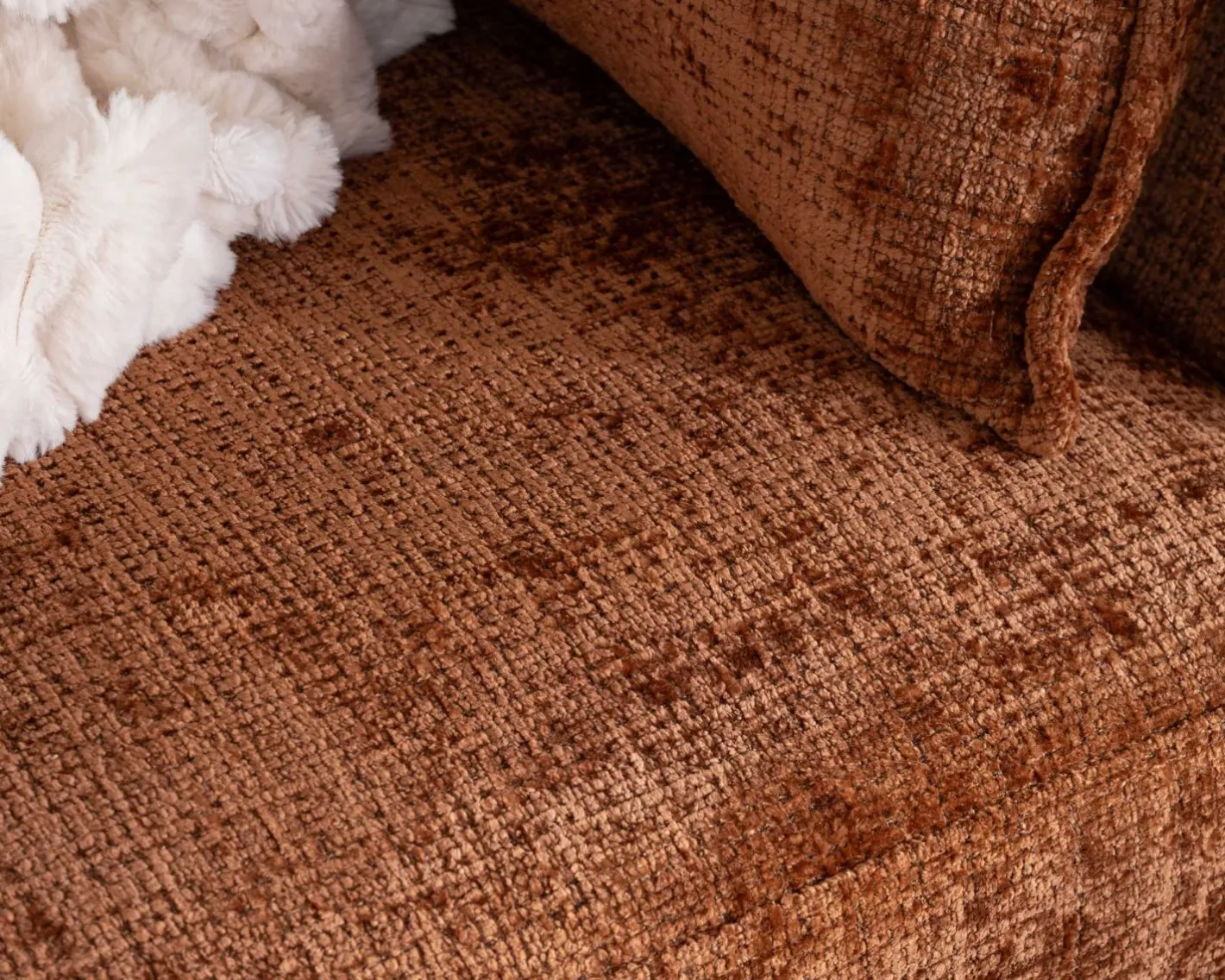 Hot Canapé 3 places ultra confort esprit rétro en tissu tramé terracotta "Hasting" Canapé 3 Places|Canapé Droit Fixe