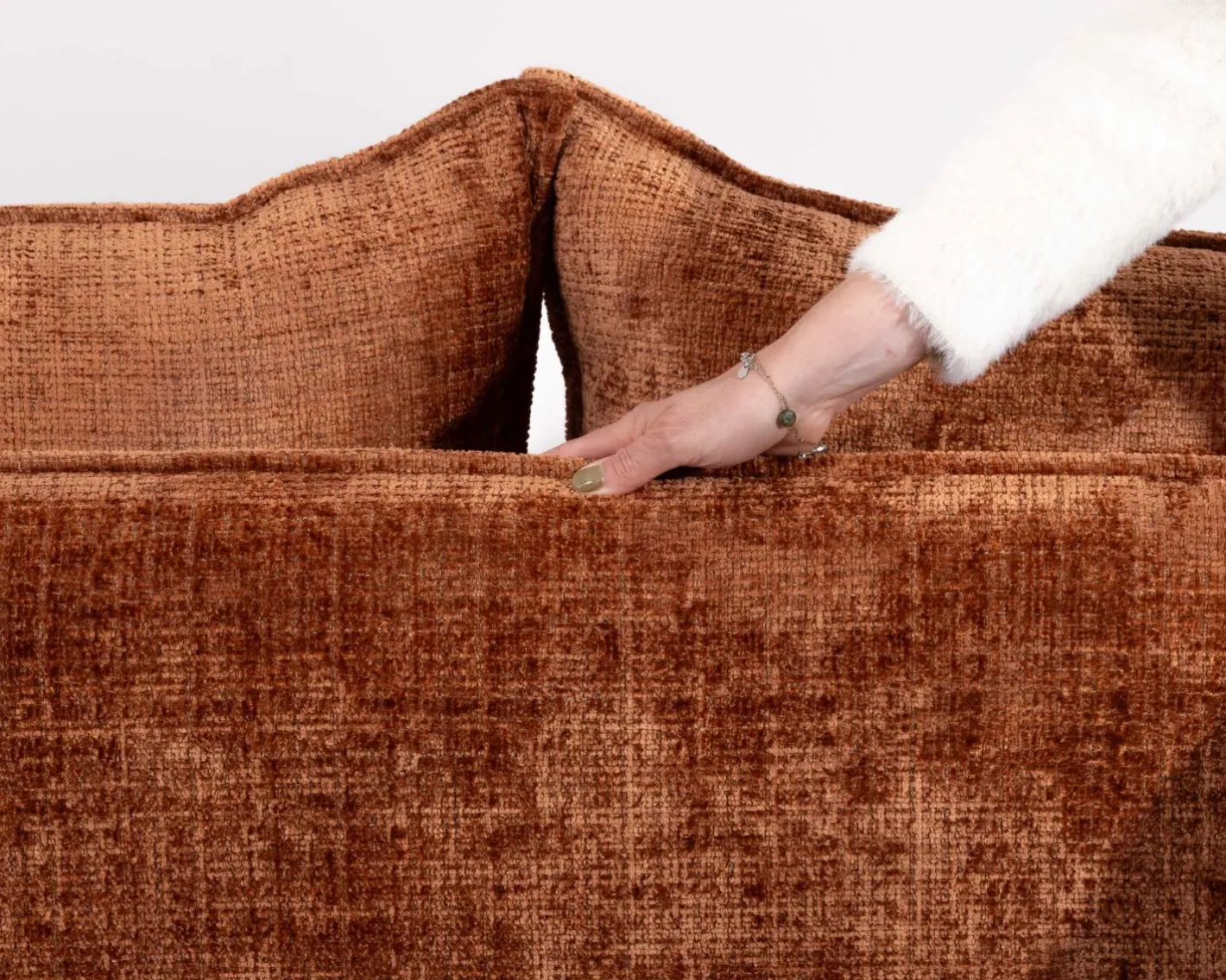 Hot Canapé 3 places ultra confort esprit rétro en tissu tramé terracotta "Hasting" Canapé 3 Places|Canapé Droit Fixe