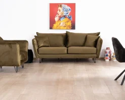 Sale Canapé ultra confort 3 places tissu doux kaki et pieds métal "Hasting" Canapé 3 Places|Canapé Droit Fixe