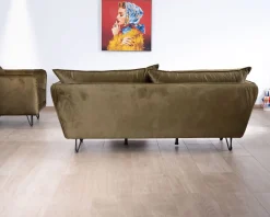 Sale Canapé ultra confort 3 places tissu doux kaki et pieds métal "Hasting" Canapé 3 Places|Canapé Droit Fixe