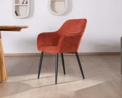 Clearance Chaise avec accoudoirs en velours rouge terracotta et pieds métal noir "Scotty" Chaise