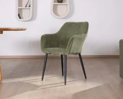 New Chaise contemporaine avec accoudoirs "Scotty" en velours vert kaki et pieds métal noir Chaise