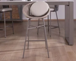 Discount Chaise de bar d'extérieur en aluminium gris champagne et dossier en corde tendue Chaise De Bar|Tabouret De Bar