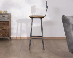 Chaise de bar métal gris antique et bois