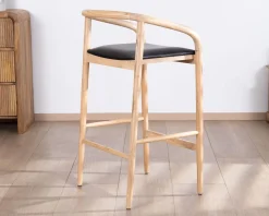 Sale Chaise de bar épurée en acacia naturel et assise PU noir "Vogue" Chaise De Bar