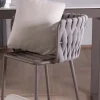 Outlet Chaise de bar ultra chic dossier en tissu tressé gris et pieds aluminium "Chinon" assise 74 cm Chaise De Bar
