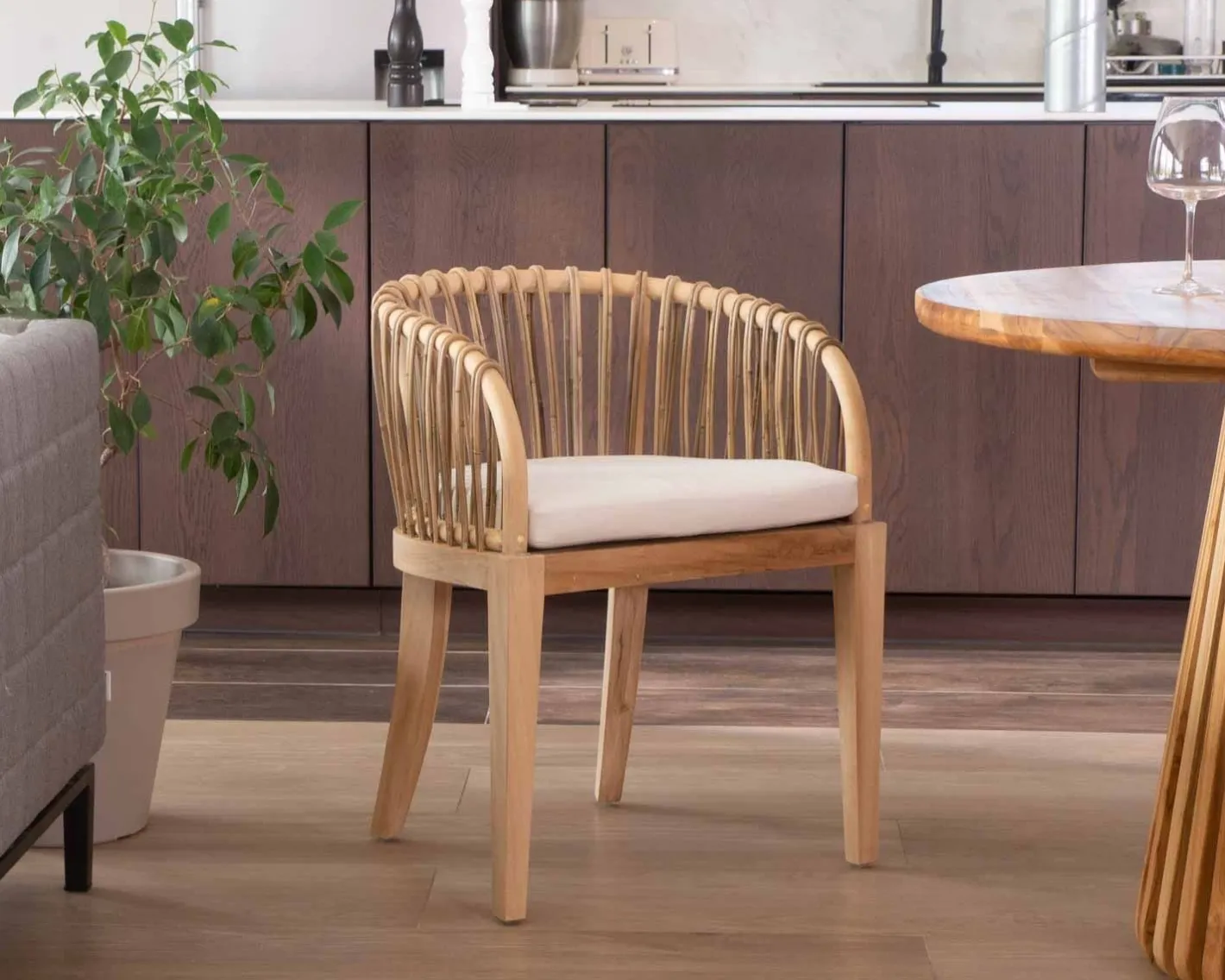 Hot Chaise de jardin en teck et rotin "Wilma" Chaise