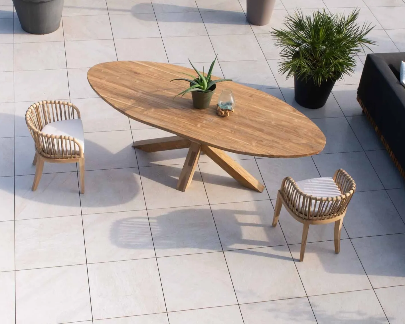 Hot Chaise de jardin en teck et rotin "Wilma" Chaise