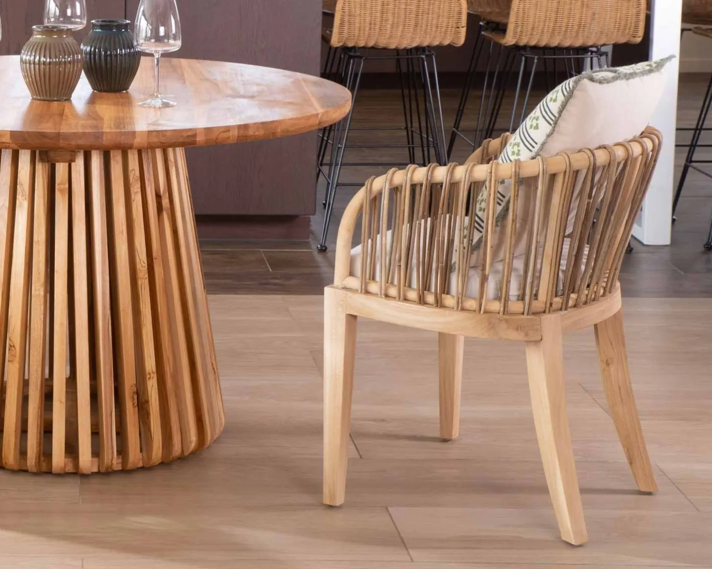 Hot Chaise de jardin en teck et rotin "Wilma" Chaise