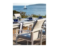 Discount Chaise de jardin moderne tissu Sunbrella et aluminium blanc "Terrasse" Chaise
