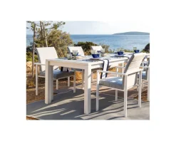 Discount Chaise de jardin moderne tissu Sunbrella et aluminium blanc