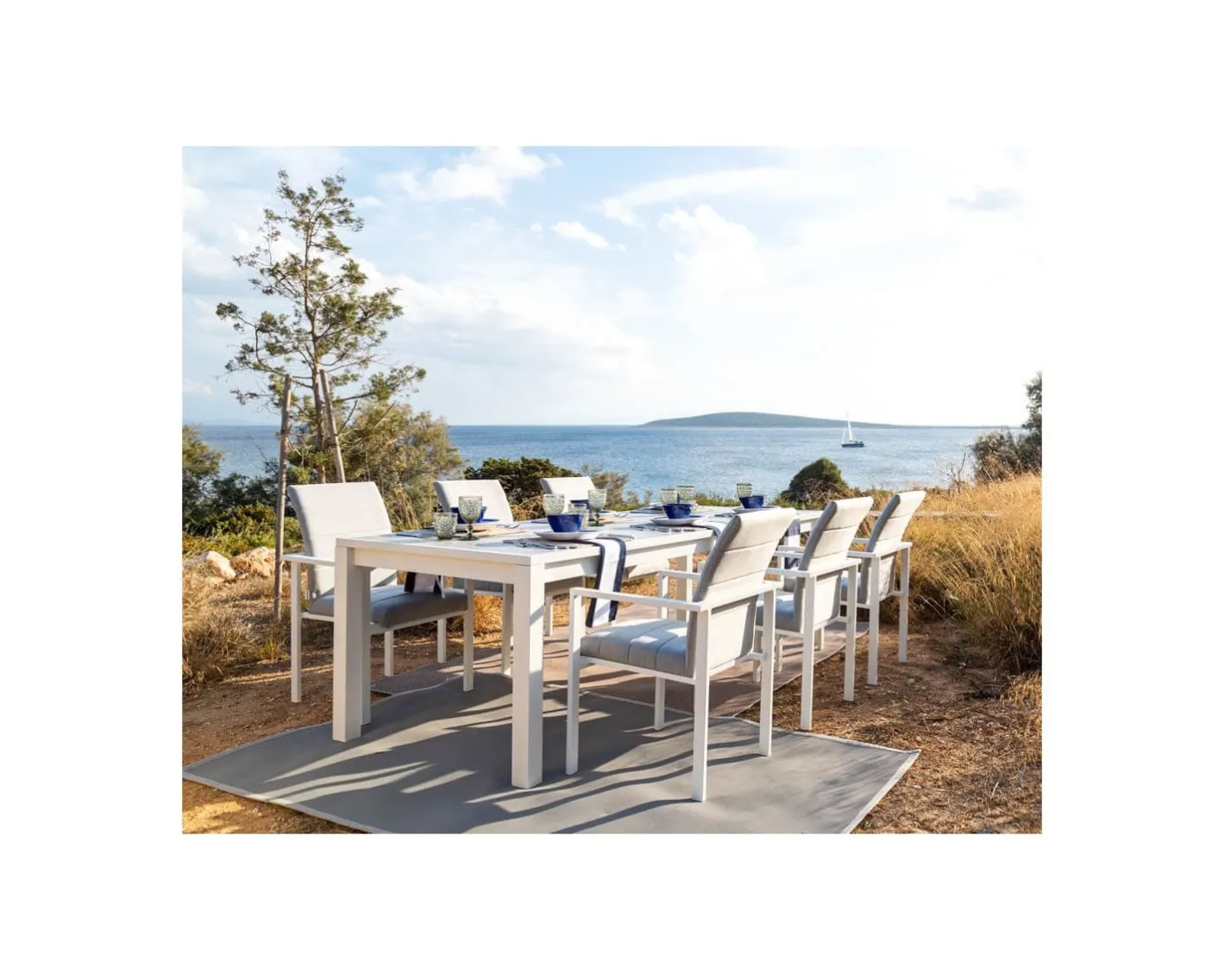 Discount Chaise de jardin moderne tissu Sunbrella et aluminium blanc "Terrasse" Chaise