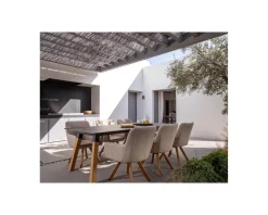 Chaise de jardin tissu Sunbrella blanc cassé pieds teck