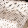 Best Chaise de repas avec accoudoirs en cuir blanc tressé et teck "Mambow" Chaise