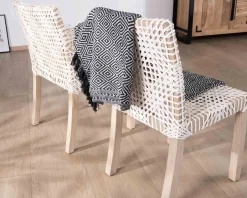 Best Chaise de repas avec accoudoirs en cuir blanc tressé et teck