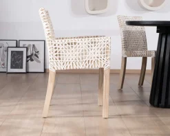 Best Chaise de repas avec accoudoirs en cuir blanc tressé et teck