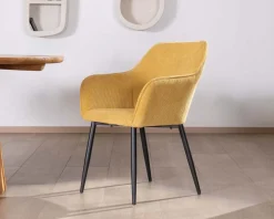 Clearance Chaise de repas avec accoudoirs en velours côtelé jaune