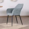 Best Chaise de repas contemporaine en velours côtelé bleu clair et pieds métal noir "Scotty" Chaise
