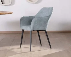 Best Chaise de repas contemporaine en velours côtelé bleu clair et pieds métal noir "Scotty" Chaise
