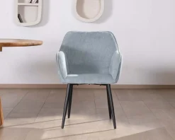 Best Chaise de repas contemporaine en velours côtelé bleu clair et pieds métal noir 