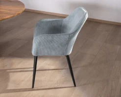 Best Chaise de repas contemporaine en velours côtelé bleu clair et pieds métal noir 