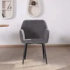 New Chaise de repas contemporaine en tissu velours gris foncé "Scotty" avec accoudoirs et pieds métal noir Chaise