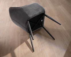 New Chaise de repas contemporaine en tissu velours gris foncé "Scotty" avec accoudoirs et pieds métal noir Chaise