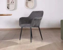 New Chaise de repas contemporaine en tissu velours gris foncé