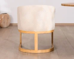 New Chaise de repas enveloppante style rétro chic "Isadora" tissu beige et bois Chaise