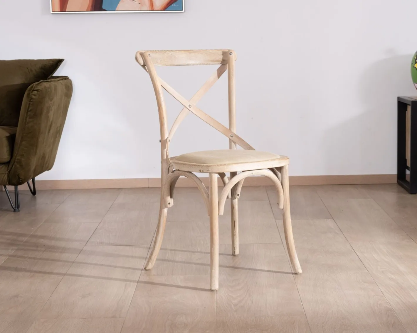 Sale Chaise de repas esprit bistrot en chêne et assise tissu "Brosti" Chaise