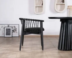 Best Chaise de repas noire en bois et corde tressée 