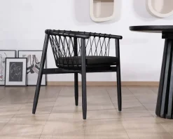 Best Chaise de repas noire en bois et corde tressée 
